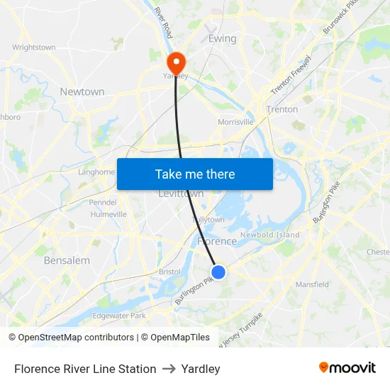 Florence River Line Station to Yardley map