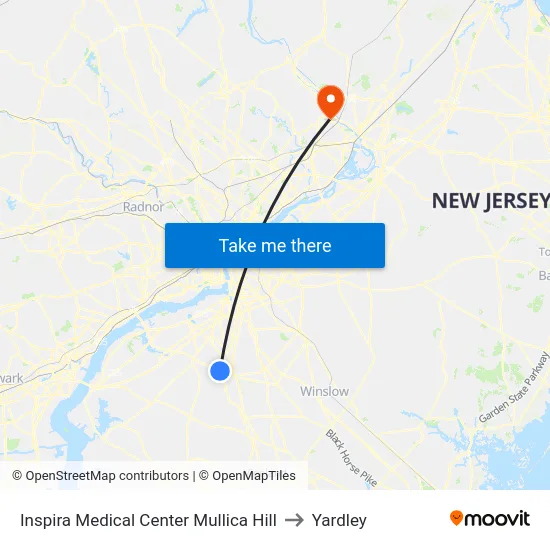 Inspira Medical Center Mullica Hill to Yardley map