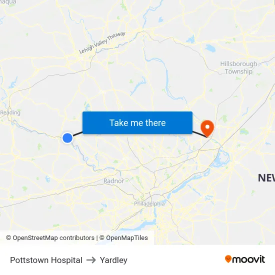 Pottstown Hospital to Yardley map