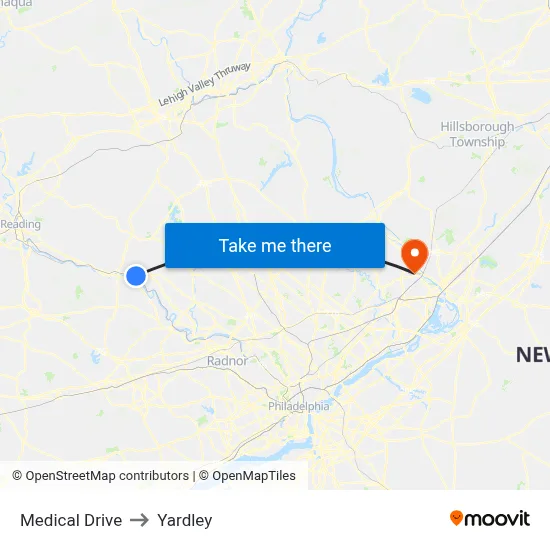 Medical Drive to Yardley map