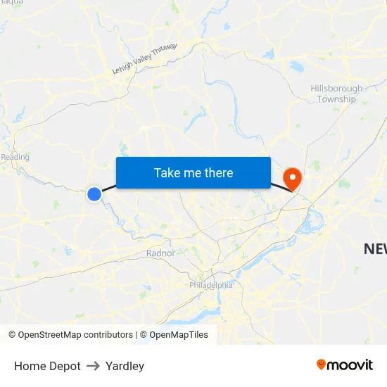 Home Depot to Yardley map