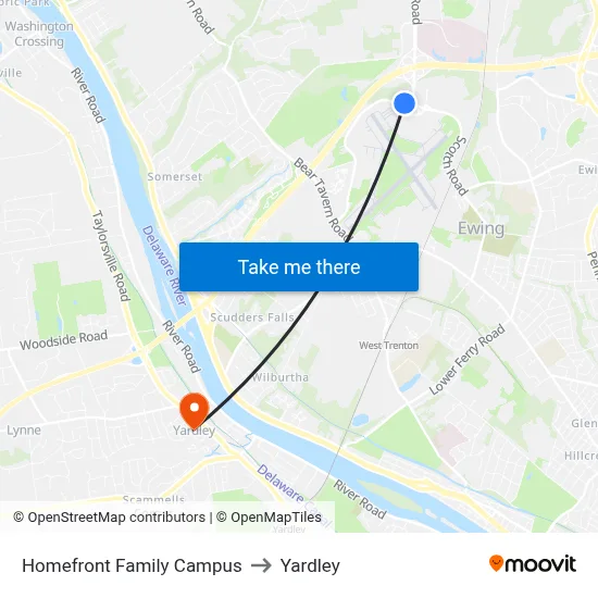Homefront Family Campus to Yardley map