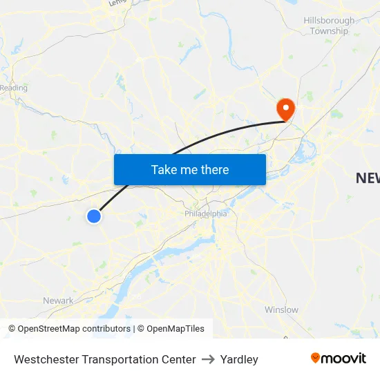 Westchester Transportation Center to Yardley map