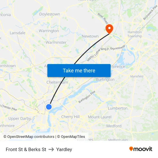 Front St & Berks St to Yardley map