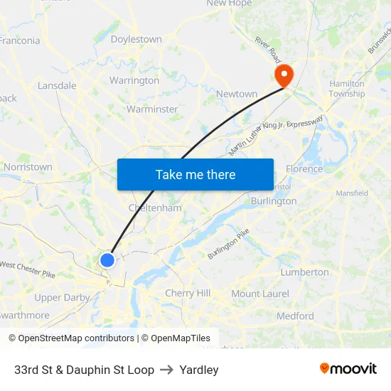 33rd St & Dauphin St Loop to Yardley map
