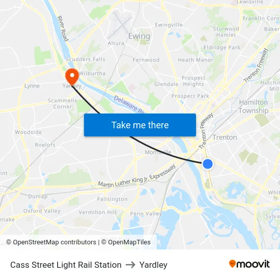 Cass Street Light Rail Station to Yardley map