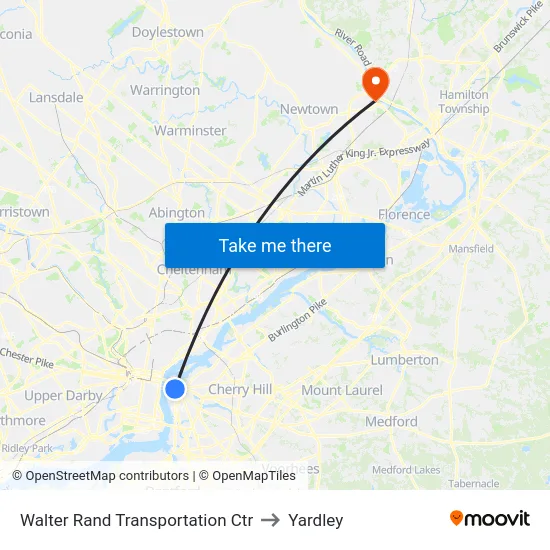 Walter Rand Transportation Ctr to Yardley map