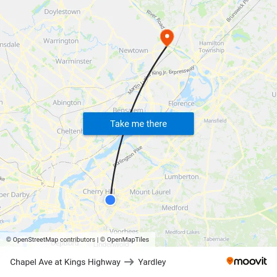 Chapel Ave at Kings Highway to Yardley map
