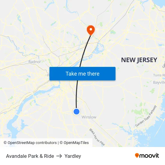 Avandale Park & Ride to Yardley map