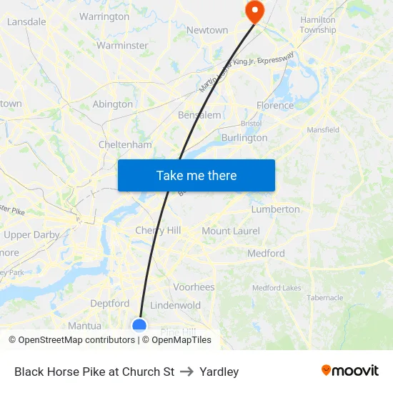 Black Horse Pike at Church St to Yardley map