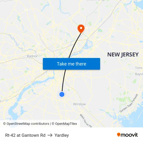 Rt-42 at Gantown Rd to Yardley map