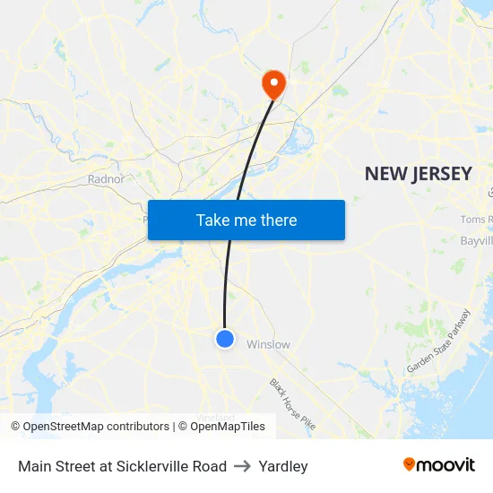 Main Street at Sicklerville Road to Yardley map