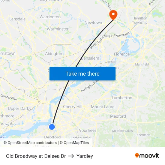 Old Broadway at Delsea Dr to Yardley map