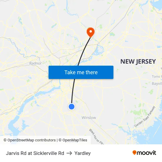 Jarvis Rd at Sicklerville Rd to Yardley map