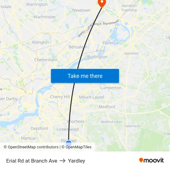 Erial Rd at Branch Ave to Yardley map