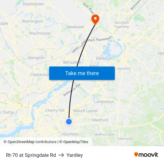 Rt-70 at Springdale Rd to Yardley map