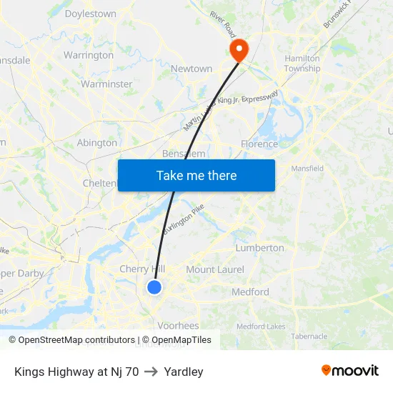 Kings Highway at Nj 70 to Yardley map
