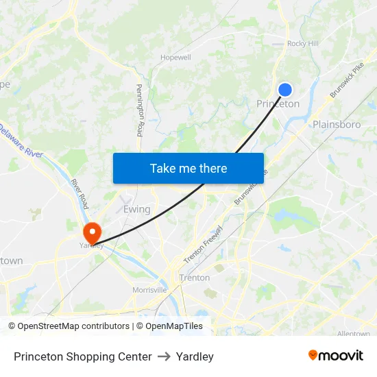 Princeton Shopping Center to Yardley map