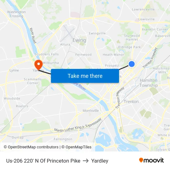 Us-206 220' N Of Princeton Pike to Yardley map