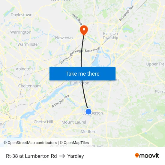 Rt-38 at Lumberton Rd to Yardley map