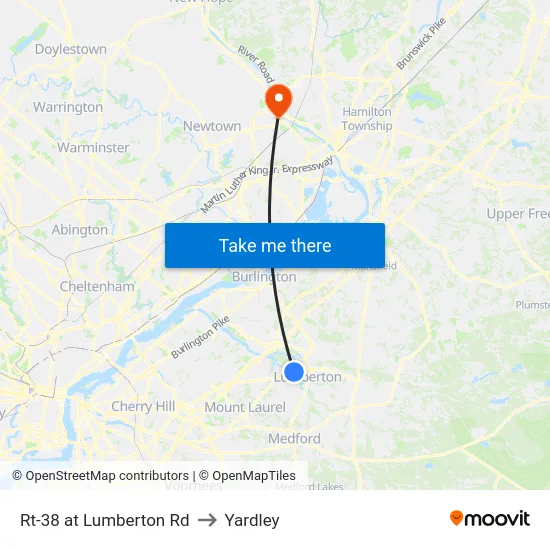 Rt-38 at Lumberton Rd to Yardley map