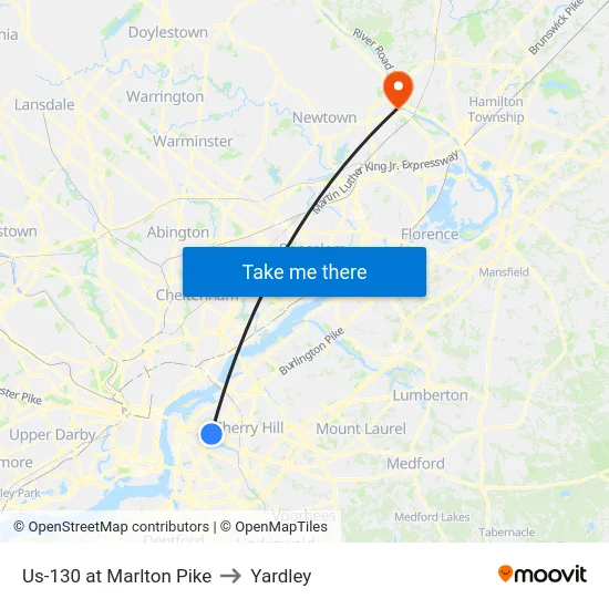 Us-130 at Marlton Pike to Yardley map