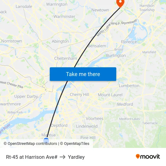 Rt-45 at Harrison Ave# to Yardley map