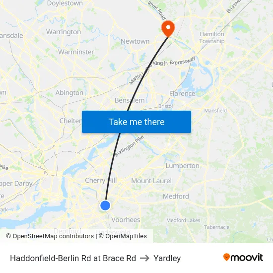 Haddonfield-Berlin Rd at Brace Rd to Yardley map