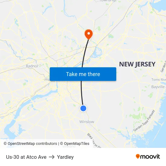 Us-30 at Atco Ave to Yardley map