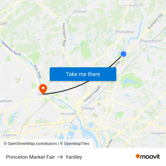 Princeton Market Fair to Yardley map