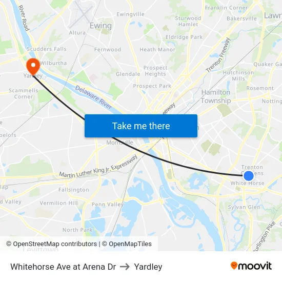 Whitehorse Ave at Arena Dr to Yardley map