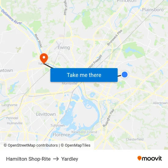 Hamilton Shop-Rite to Yardley map