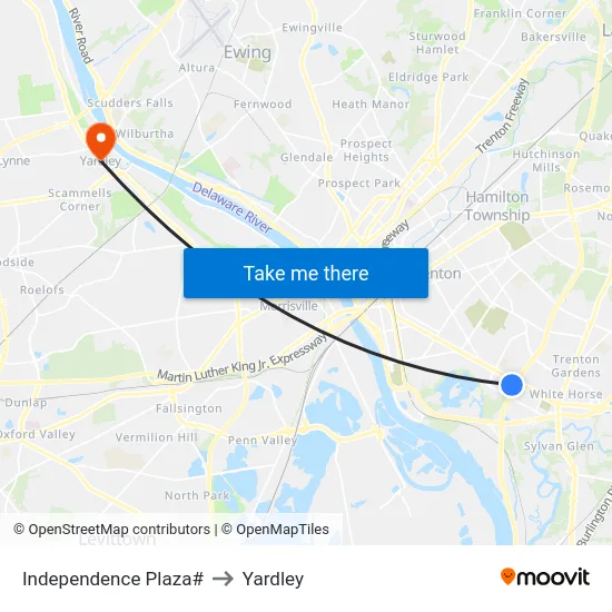Independence Plaza# to Yardley map