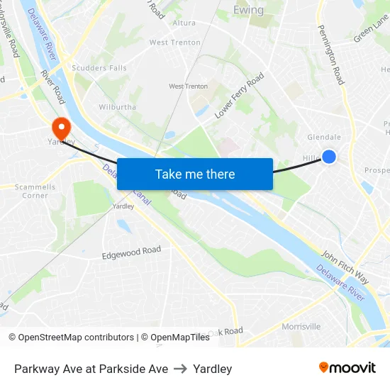 Parkway Ave at Parkside Ave to Yardley map