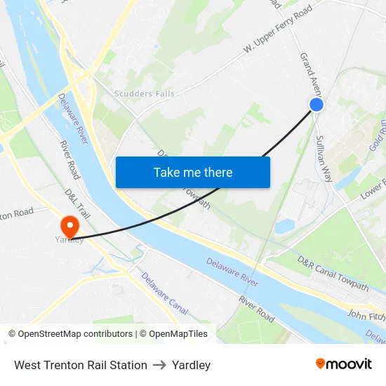 West Trenton Rail Station to Yardley map