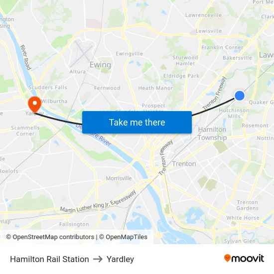 Hamilton Rail Station to Yardley map