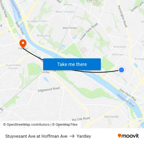 Stuyvesant Ave at Hoffman Ave to Yardley map