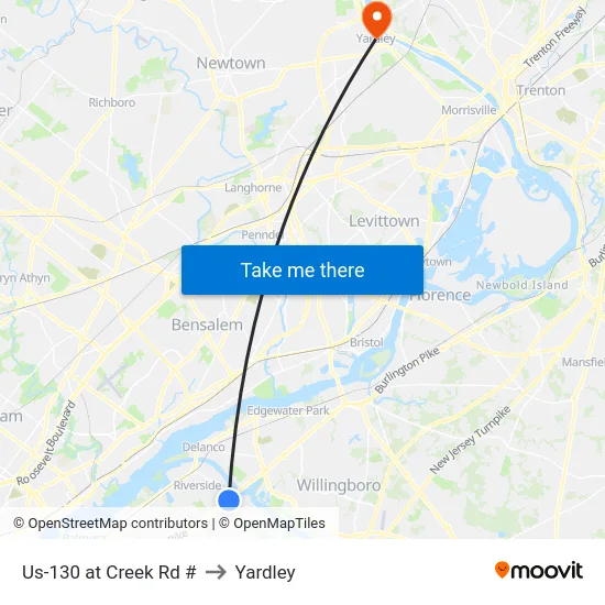 Us-130 at Creek Rd # to Yardley map