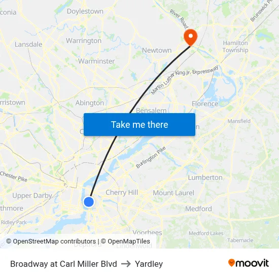 Broadway at Carl Miller Blvd to Yardley map
