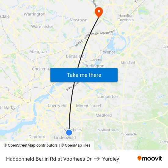 Haddonfield-Berlin Rd at Voorhees Dr to Yardley map