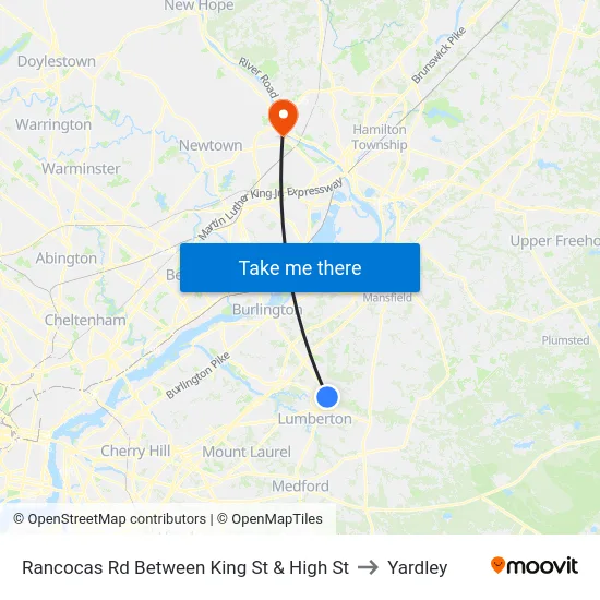 Rancocas Rd Between King St & High St to Yardley map