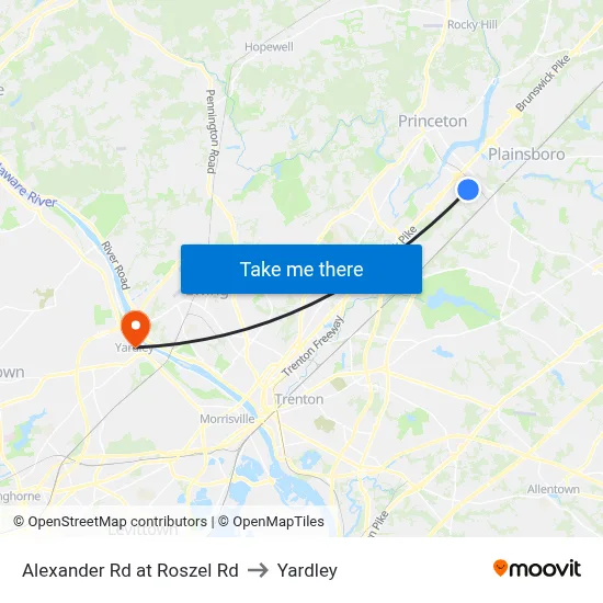 Alexander Rd at Roszel Rd to Yardley map
