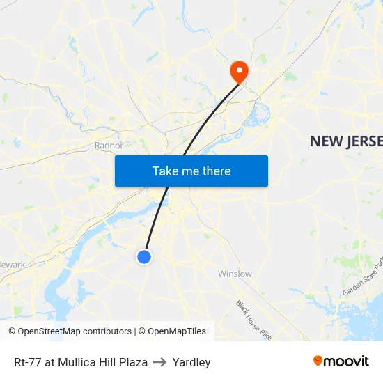 Rt-77 at Mullica Hill Plaza to Yardley map
