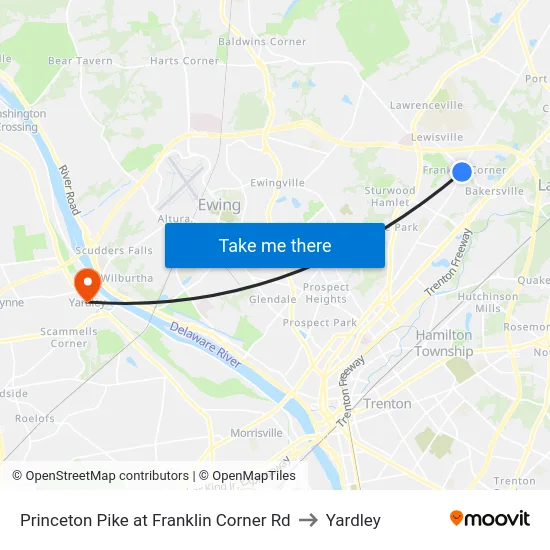 Princeton Pike at Franklin Corner Rd to Yardley map