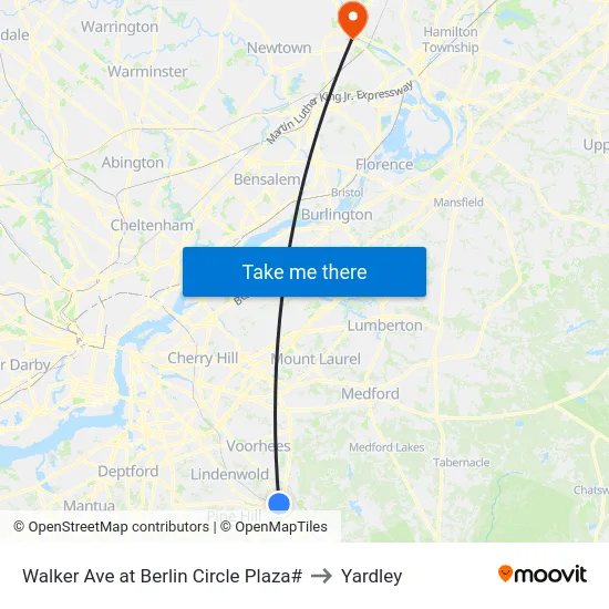 Walker Ave at Berlin Circle Plaza# to Yardley map