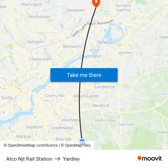 Atco Njt Rail Station to Yardley map