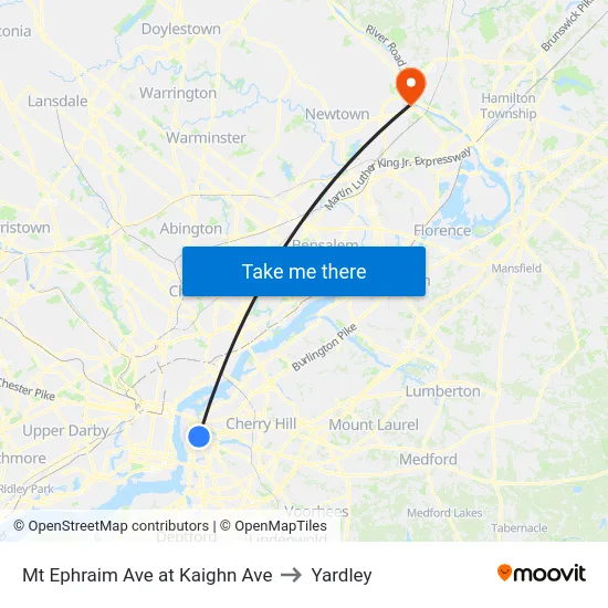 Mt Ephraim Ave at Kaighn Ave to Yardley map
