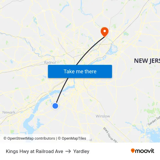Kings Hwy at Railroad Ave to Yardley map