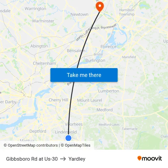 Gibbsboro Rd at Us-30 to Yardley map