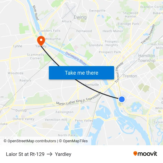 Lalor St at Rt-129 to Yardley map